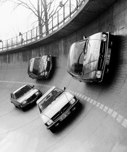 Mercedes cars on the Untertürkheim test track.